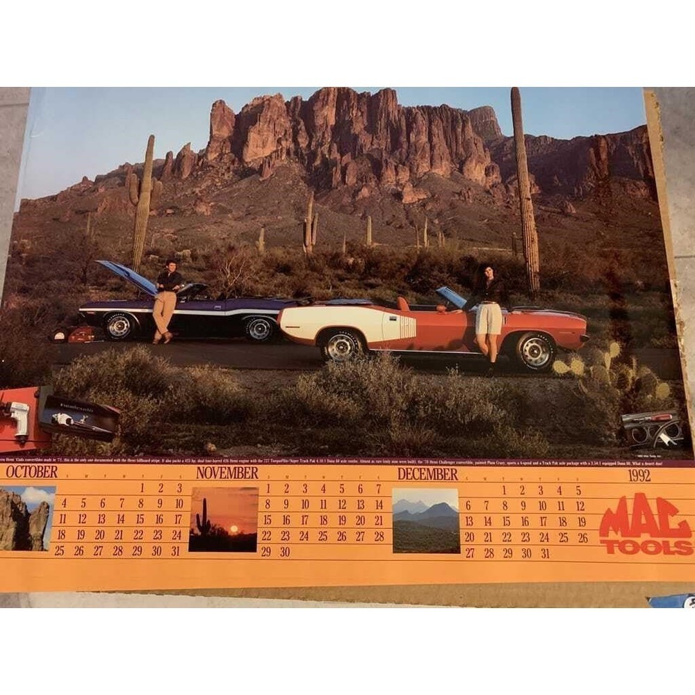 1992  MAC Tools Color Glossy Poster  71 Cuda 70 Challenger Calender Oct Nov Dec‎